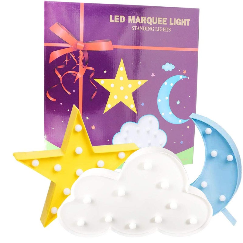 AUSAYE 3PCS Decorative LED Night Lights Crescent Moon Star Cloud Lamp Sign Light Room Decor Night Light for Baby Kids Children Adults Gifts - Image 3